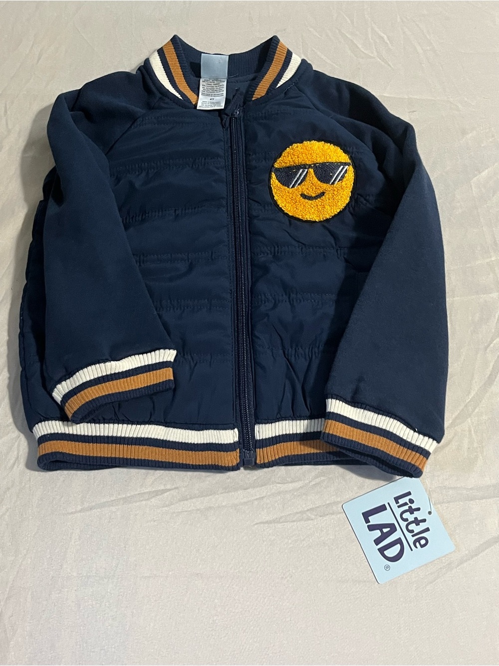Little Lad Navy Blue Kids Puffer Jacket with Sunny Emoji Patch Size 4T NWT